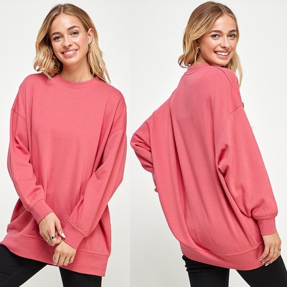 NEW Reflex Soft Longline Tunic Oversize Fleece Lined Crew Neck Sweatshirt Top - Picture 4 of 10